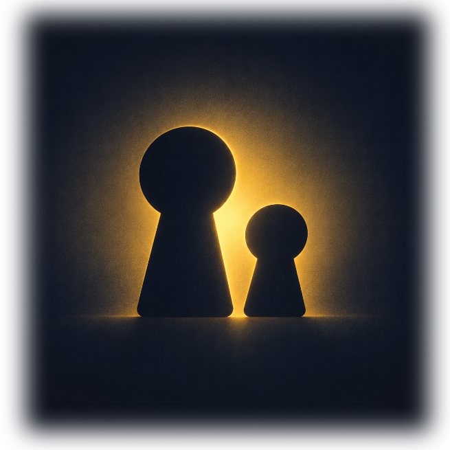 An adult and a child, shown as two keys in a warm light.